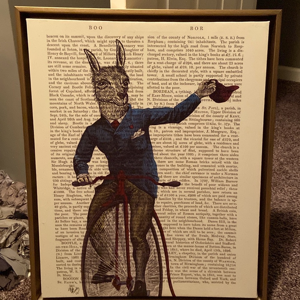 17 x 22 quirky primitive picture brushed gold framed canvas / zero flaws